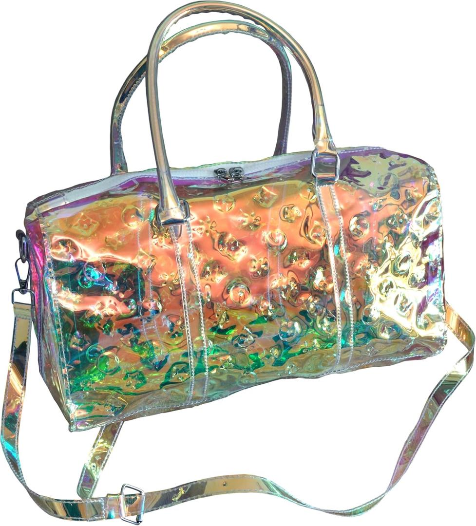 AROKH Duffel Bag, Holographic PVC Travel Beach Gym Handbag, Waterproof, Spacious Main Compartment, Adjustable Shoulder Strap, 35L, Women