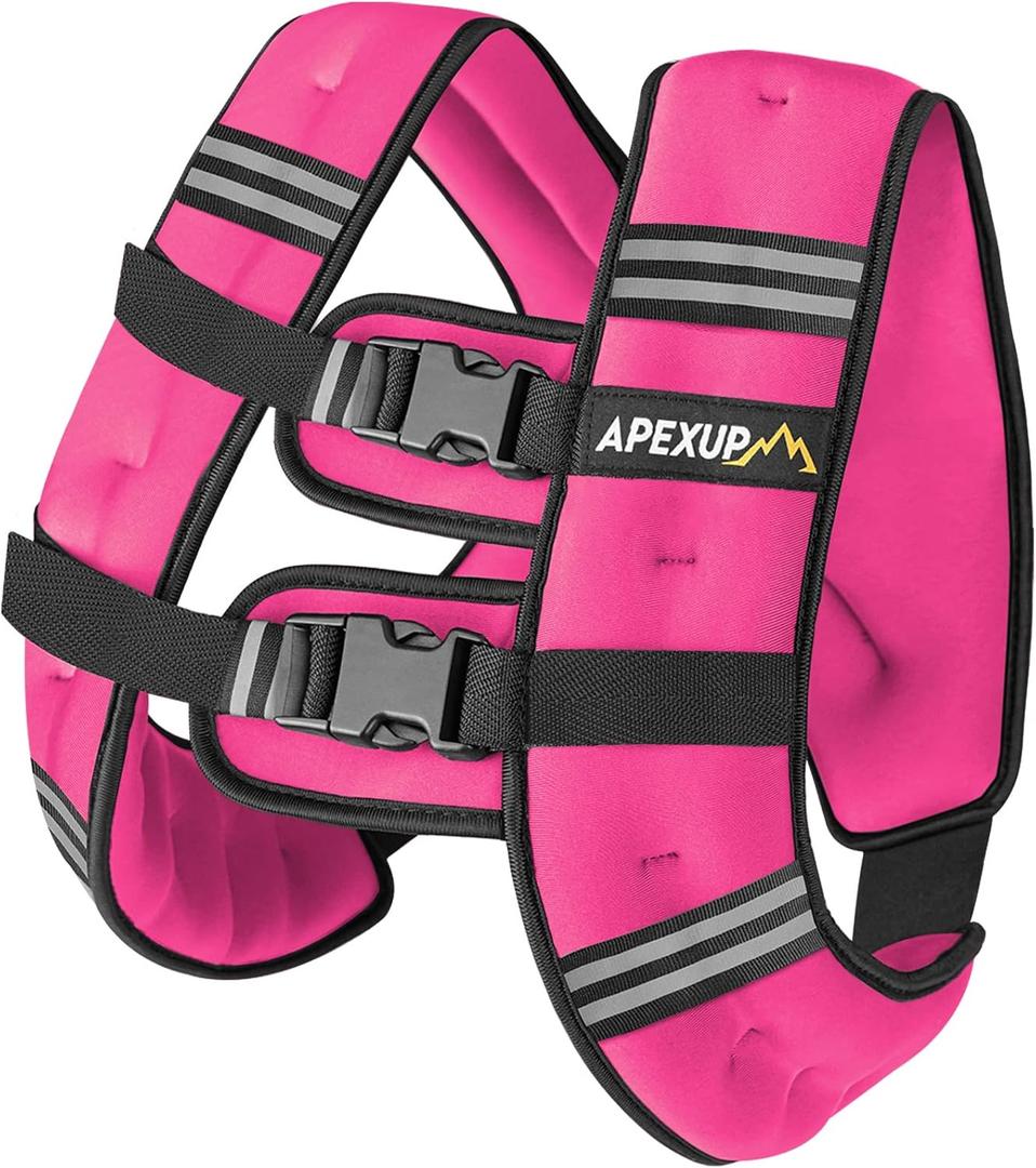 APEXUP Weighted Vest with 5lbs/ 10lbs/ 15lbs/ 20lbs/ 25lbs/ 30lbs Weights and Reflective Stripe, Weight Vest Men Women for Workout, Strength Training, Running (Pink, 20lbs)