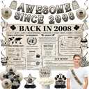 Holkcog 18th Birthday Decorations Kit for Boys, Vintage 25PCS Back In 2008 Backdrop Decor, Banner Cake TopperBalloons for 18th Boys Girls, Awesome Since 2008 Party Supplies, 18 Year Old Girls Gifts