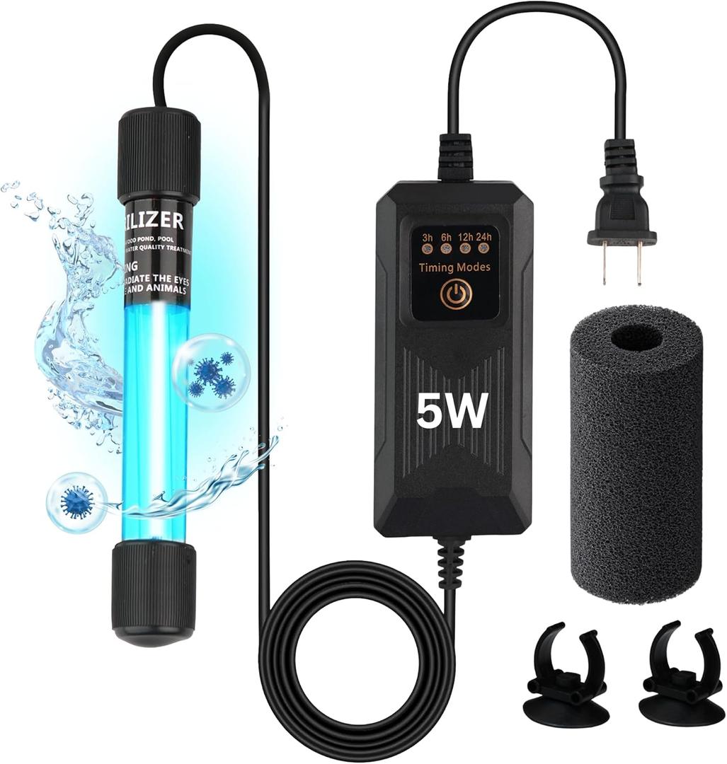 5W UV Light for Aquariums with 4 Timer Modes | UV-C Clean Light for Use in Sump Areas, Filters, Top Filter Boxes & Small Ponds  Keeps Fish Tanks Clear & Healthy