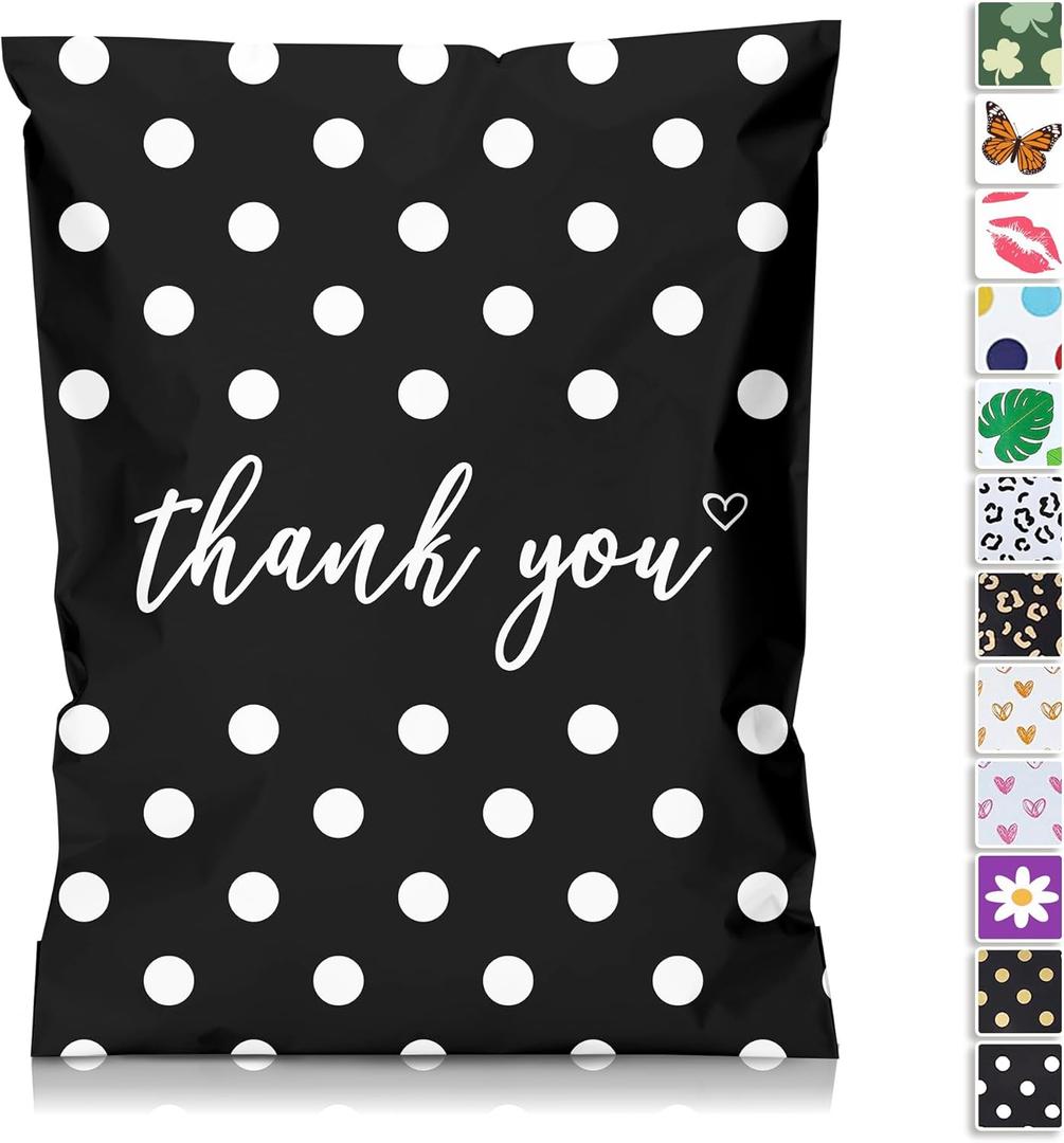 JinRuiKJ Thank You Poly Mailer 10x13 100 Pack - Shipping Bags for Clothing, Strong Thick and Self Adhesive Shipping Envelopes - Cute Packaging Bags for Small Business - White Polka Dots