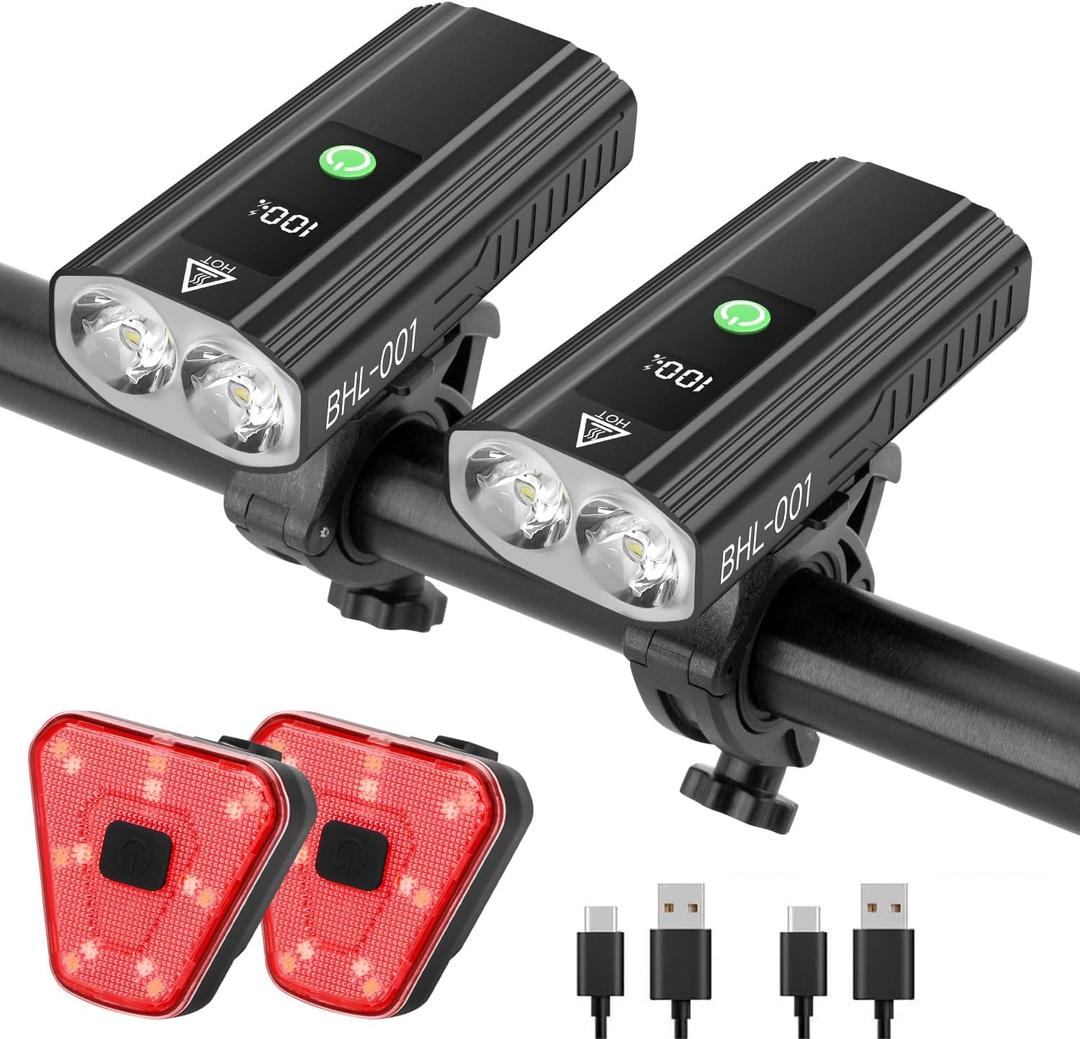 3000 Lumens Super Bright Bike Lights for Night Riding, 5000mAh USB C Rechargeable LED Bicycle Light Front and Rear, Headlight and Back Tail Light Set for Road Mountain