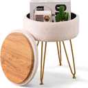 Cpintltr Footrest Footstools Round Velvet Ottoman with Storage Space Soft Vanity Chair with Memory Foam Seat Small Side Table Hallway Step Stool 4 Gold Metal Legs with Adjustable Footings Champagne