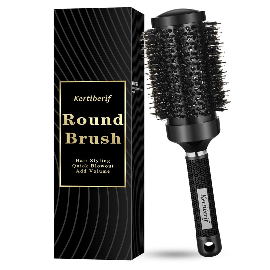 Round Brush for Blow Out, Round Hair Brush with Boar Bristles, Nano Thermal Ceramic & Ionic Tech, for Blow Drying, Styling, Curling, Adding Volume (3.3 Inch, Barrel 2.1 Inch) (Black)