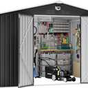 10x8 FT Outdoor Storage Shed, Metal Garden Shed - Tool Storage Sheds with Lockable Doors & 1 Clear Window, Waterproof Outside Storage Building for Backyard, Patio (Black; Floor Not Included)