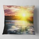 Designart Bright Yellow Sunrise Over Lake' Seashore Throw Cushion Pillow Cover for Living Room, Sofa 16" x 16"