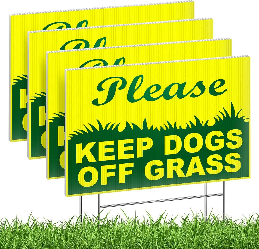 4-Pack Keep Off Grass Signs for Yard, 6x9 Double-Sided Coroplast Lawn Signs with Metal H-Stakes, Outdoor Reminder for Lawn, HOA & Shared Areas