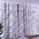 HXWEIYE 300LED Fairy Curtain Lights, 9.8x9.8Ft USB Plug-in 8 Modes Christmas String Hanging Lights with Remote for Bedroom Backdrop Wedding Indoor Wall Decor, White, Standard  1 Pack