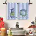 Chinoiserie Christmas Kitchen Towels,Blue Stripes Bow Coquette Christmas Tree Dish Towels,Blue Christmas Hand Towels for Kitchen Bathroom,Grandmillennial Decor,16x24 Inches Set of 2