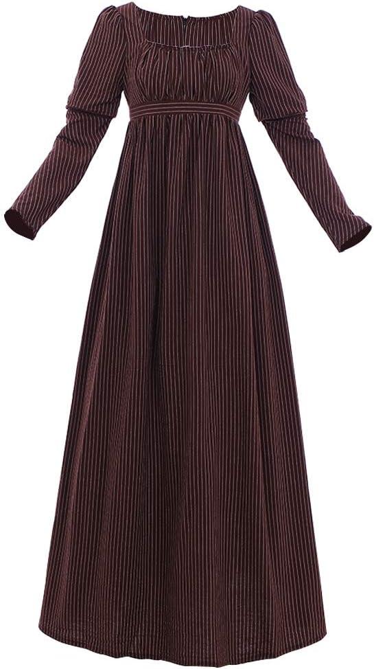 1791's lady Regency Dress Jane Austen Vintage Dress High Waistline Tea Gown (3X-Large, Brown)