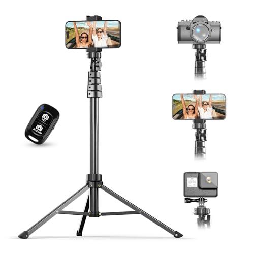 UBeesize 72" Phone Tripod & Selfie Stick, Camera Tripod Stand with Wireless Remote and Phone Holder,Compatible with iPhone Android, Perfect for Selfies/Video Recording/Live Streaming Black