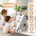 Wooden Baby Walker, Baby Push Walker with Wheel, Push and Pull Toys Learning to Walk, Montessori Walker Toy for Kids Development, Adjustable Speed and Height (Gray)