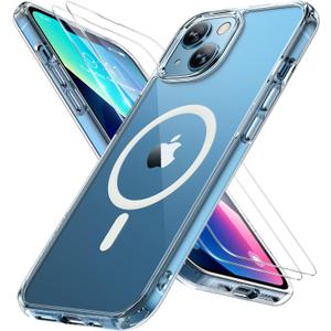 Miracase Magnetic for iPhone 13 Case 6.1 inch (Compatible with MagSafe)with 2X Screen Protectors Military-Grade Protection, Anti-Fingerprint Translucent Matte Phone Case Cover, Clear