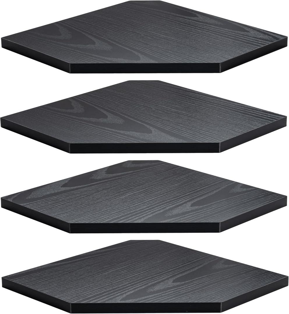 Corner Shelf Wall Mount, Floating Corner Shelves, Set of 4 Corner Wall Shelf Organizer, Rustic Wood Wall Storage Display Shelves for Living Room Bedroom Bathroom Kitchen, Classic Black (Black-4pack)