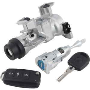 Ignition Switch Lock Cylinder w/Keys (48-Chip 433 Frequency) Compatible with 2003-2013 VW Jetta Golf Rabbit Tiguan Audi A3 TT,1K0905865 1K0905841