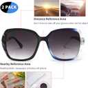 JM 2 Pack Bifocal Reading Sunglasses for Women Fashion Oversized Square Sun Readers Outdoor Reading Glasses UV400 Protection, Black & Clear Blue +2.25