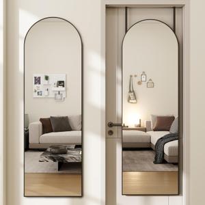 Door Mirror, Arched Full Length Mirror Over The Door, 14"x 48" Hanging or Wall Mirrors, Full Body Mirrors - Black