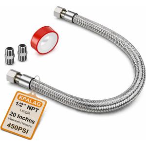 1/2" NPT Male (20" Length) Compressor Jumper Hose，450 PSI 750°F，Industrial Grade Flexible Stainless Steel with Dual Swivel Male Fittings Connectors for Air Compressor System