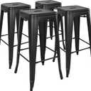 Elevon 30 Inches Metal Bar Stools, High Backless Stools, Indoor Outdoor Stackable Kitchen Stools, Set of 4, Black