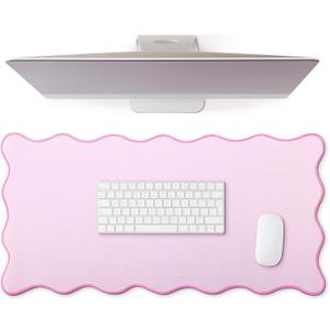 Scalloped Desk Mat Large Scalloped Piping Cute Desk Mat Aesthetic Preppy Table Pad Large Nonslip Pad with Edge Stitching Waterproof Gaming(Pink,23.62 x 13.78 Inches)