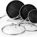 DELUXE Hybrid Nonstick Fry Pan Set 5-Piece, 8, 10 and 12-Inch Frying Pan Cookware Set with Glass Lids, Skillet with Stay-Cool Handles, Dishwasher&Oven Safe, PFOA Free Compatible with All Cooktops