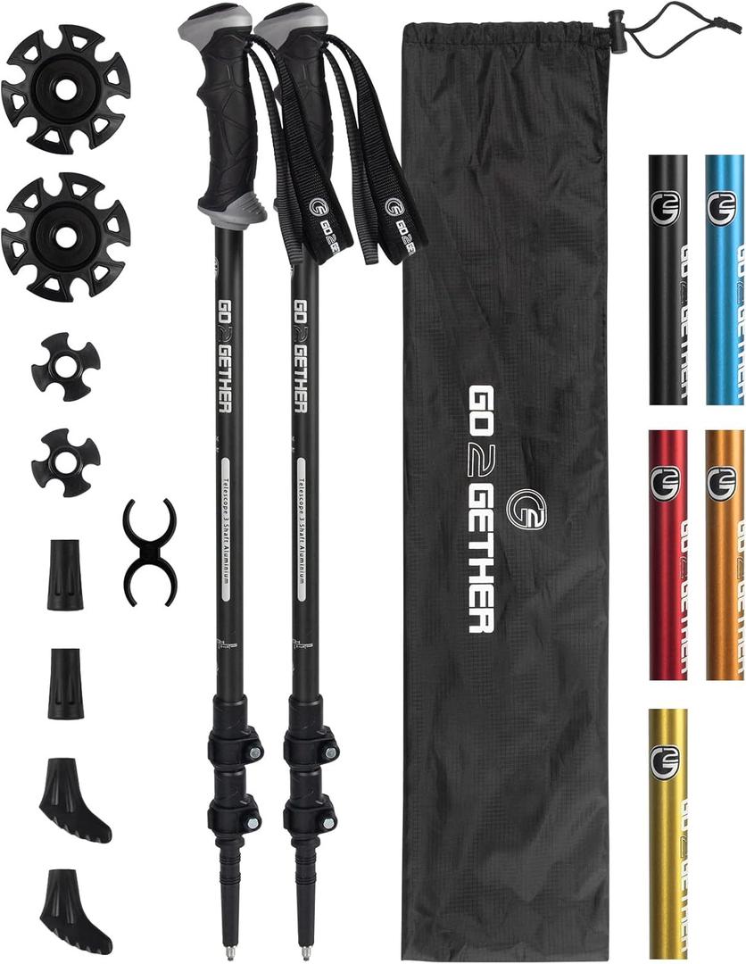 Aluminum Trekking Poles - Quick Adjustable Locks, Comfort Handle, Padded Strap, Snow Baskets - Walking Sticks Suitable for Hiking, Walking (Black)