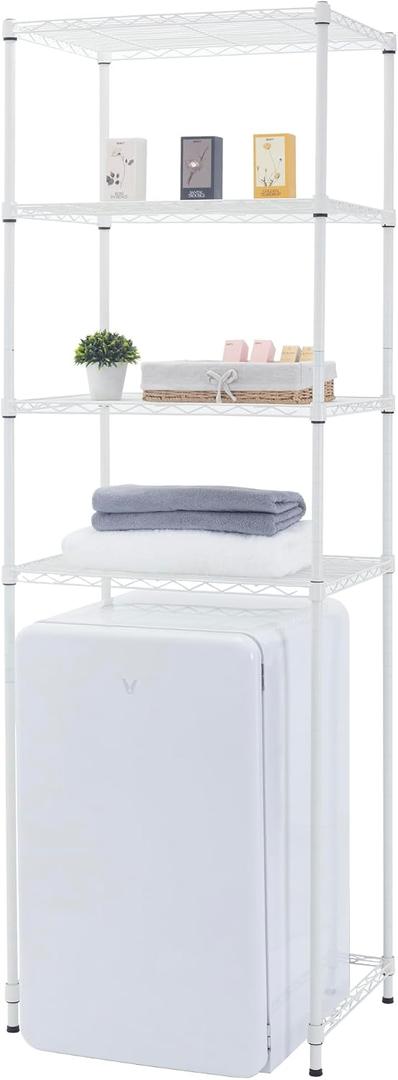 Zvyteay 4 Tier Mini Fridge Shelf Adjustable Height Storage Shelf Metal Storage Rack Mini Fridge and Microwave Stand for Dorm, Kitchen, Office, White, 24"W x 18"D x 73"H