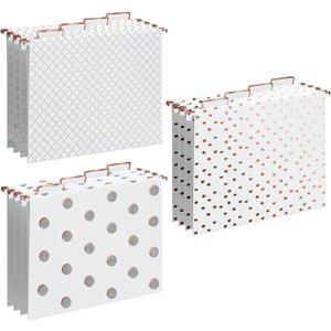 Y YOMA 12 Pack Rose Gold Hanging File Folders Letter Size Decorative File Folder Cute Pretty Hanging Folder Organizer for Filing Cabinet Office Home with 1/5-Cut Adjustable Tabs, 3 Gold Foil Design