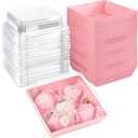 Ocmoiy Pink Charcuterie Boxes with Clear Lids 4x4 Inch, 100 Pack Square Kraft Bakery Cake Slice Boxes with Window, Dessert To Go Containers (100)
