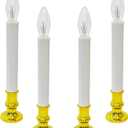 Cbebew 4 Pack Christmas Window Candles Lights, Battery Operated Window Candles with Timer, Flameless LED Christmas Candle with C26 3V LED Bulbs for Dining Table Xmas Decor, Gold Base
