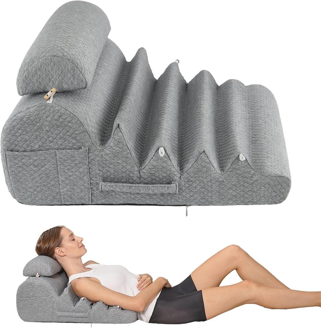 Bed Wedge Pillow - Ergonomic Design for Sleeping & Resting, Ideal for Comfort with Acid Reflux, Snoring, Back Discomfort, Removable Cover
