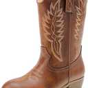 LAURMOSA Cowgirl Boots for Little Girls Mid Calf Pointed Toe Kid Cowboy Boots Side Zipper Classic Embroidered Western Boots Horse Riding Shoes Party for Toddler Little Big Kids 3