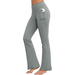 Flare Yoga Pants for Women with Pockets, High Waist Flared Leggings | No Front Seam,Opaque Coverage,Soft Stretch Fabric,Tummy Control,Two Side Pockets for Workouts (Gray, S)