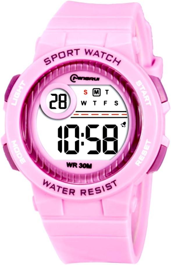 Kids Watch, Girl Watch for 3-15 Year Old Girl, Digital Sport Outdoor Multifunctional Chronograph LED 50 M Waterproof Alarm Calendar for Children with Silicone Band, Kids Gift Pink02 Sport
