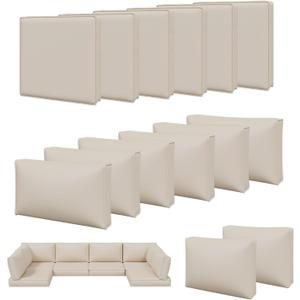 Aoxun 14pcs Patio Cushion Covers Replacement, Waterproof Outdoor Furniture Cushion Covers with Zipper and Non-Slip Bottom, Patio Sofa Couch 3 Sizes for Patio Sectional, Covers Only (Beige)