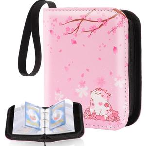 Small 1 Pocket Card Binder for Cards,Mini Trading Card Binder Holder Fits 80 Cards with 40 Removable Sleeves,Card Collection Binder Album Book Case for TCG,MTG,Sports Games (Sakura Cat)