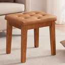 MILCIL Upholstered Ottoman Stool with Padded Seat, Tufted Vanity Stool with Solid Wood Legs, Accent Stools, Faux Leather Cognac Brown