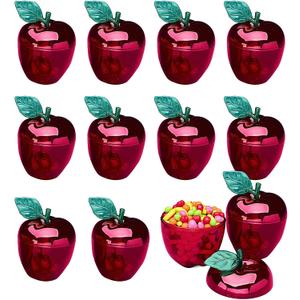 Fun Express Set of 12 Apple Containers for Treats, 3.75 x 4.75 x 1 inches, BPA Free Plastic, Teacher Gifts, Classroom Treat Containers, End of School and Back To School Celebrations (Red)