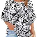 WIHOLL Plus Size Clothes for Women 3/4 Length Sleeve Womens Tops Beach Vacation Clothes Fall Fashion Must Haves Boho Tops Round Neck Tshirts Shirts Womens Clothing XL (White, XL)