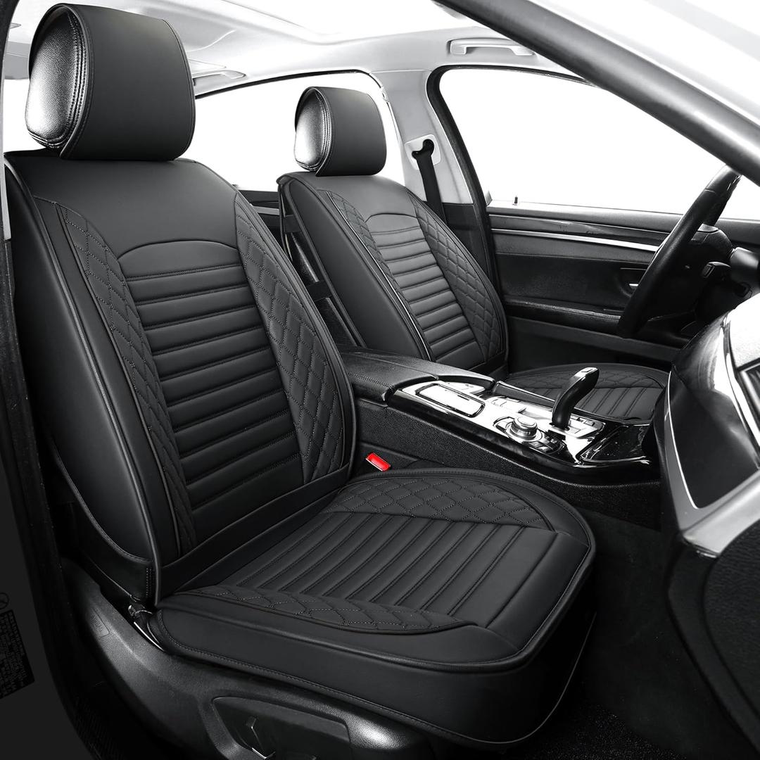 Leather Seat Covers for Cars,Car Seat Covers Front Seats Only,Automotive Seat Covers for Trucks,SUV,Leatherette,Universal Fit,Vehicles Seats Cushions(Front Pair,Black)