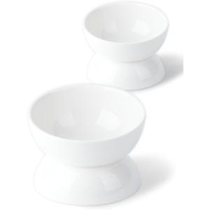 Cat Water Bowl, 16 OZ Ceramic Elevated Cat Bowls, 15 Tilted and Raised Pet Food Dish, Anti Vomiting Protect Pets' Spines and Whisker Fatigue (2 Pack, White)