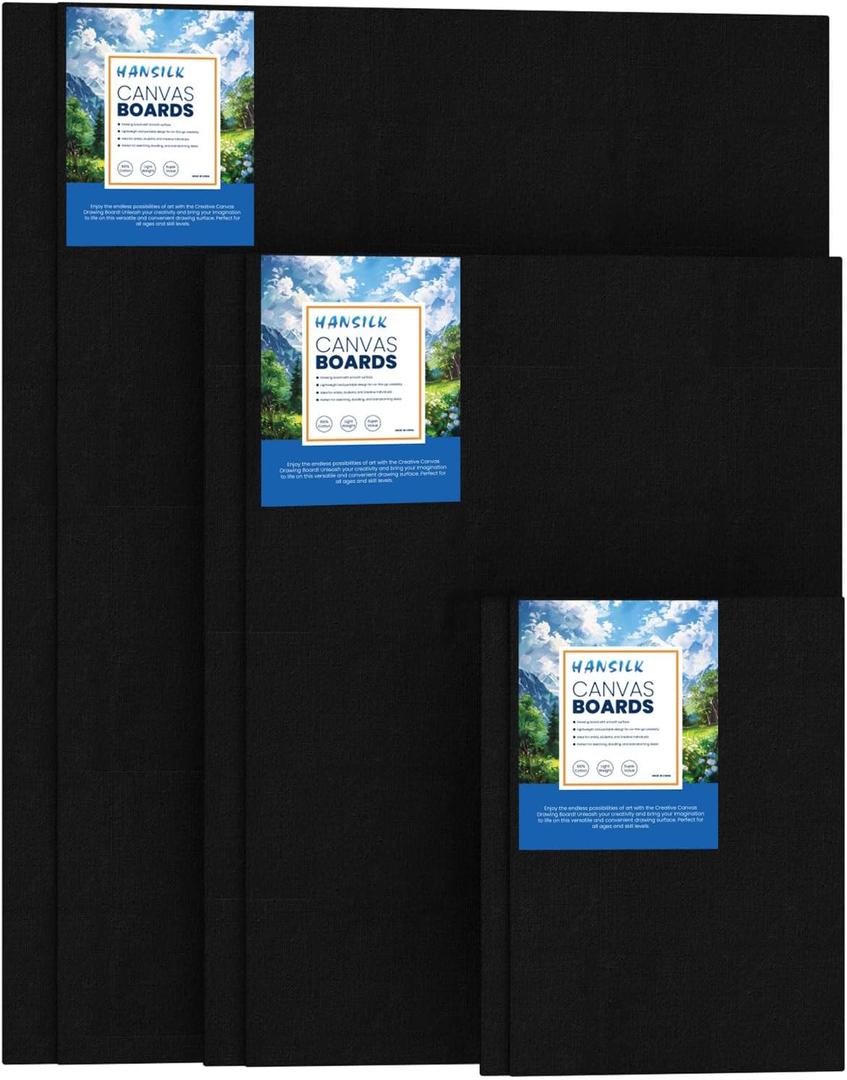 3 x 6pk Black Canvas Panels for Painting, 100% Cotton Pre-Primed Canvas Boards 5x7 9x12 12x16, Blank Black Canvases for Acrylic Oil Watercolor, Art Supplies for Artists Kids Adults