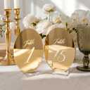 Novabright Oval Wedding Table Number Plates 1-15 with Transparent Stand - 5x7 Inch Acrylic Mirror Gold Table Number Signs Holders, Suitable for Wedding Receptions, Parties, Anniversaries and Events