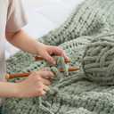 Amlie Home Chunky Knit Throw Blanket for Couch, Soft Chenille Handmade Crochet Throw Rope Knot Blanket for Couch, 50"x60", Sage Green
