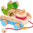 Baby Gift Wooden Toddler Pull Toy, Crocodile Drum Tapping Children's Toy, Baby dragging and Learning to Walk, Rope Traction Rope Crawling for Toddlers Ages 1+
