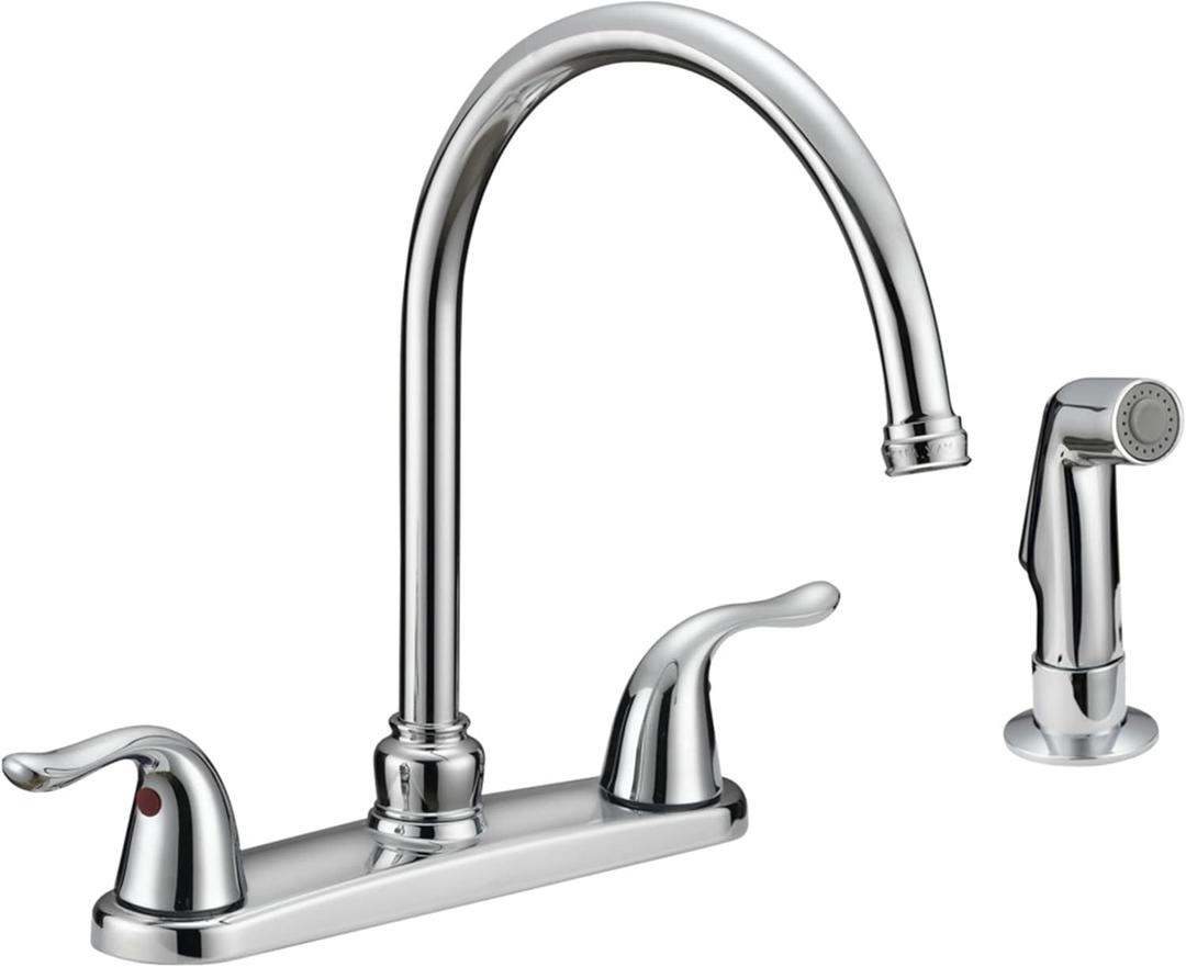 EZ-FLO Two-Handle High-Rise Kitchen Faucet with Sidespray, Stainless Steel, EZ-10201