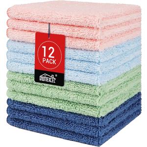 HOMEXCEL Microfiber Washcloths 12 Pack, Highly Absorbent and Soft Face Towel, Multi-Purpose Wash Cloths for Bathroom, Gym, Hotel, Spa and Kitchen, Multicolor 12x12 Inch