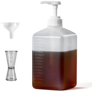 Large Capacity Syrup Dispenser for Coffee Bar, Pump Dispenser 54oz 1600ml PET Syrup Bottle w Measuring Cup and Funnel, Dispenser Bottle w Upgraded Pump (10cc Pp)