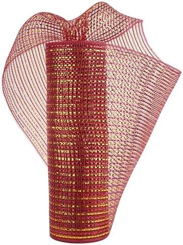 HUIHUANG Red and Gold Deco Mesh 10 inch Wide Christmas Mesh Ribbon for Tree Metallic Red Gold Mesh for Christmas Tree, Garlands, Swags, Gift Wrapping, Wreath Supplies, Large Bows-10 Yards