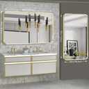 Gold Metal Framed Bathroom Mirror for Wall, Large Brushed Gold Rounded Corner Rectangular Bathroom Vanity Mirror, Anti-Rust, Tempered Glass, Hangs Horizontally or Vertically (30" x 55", Gold)